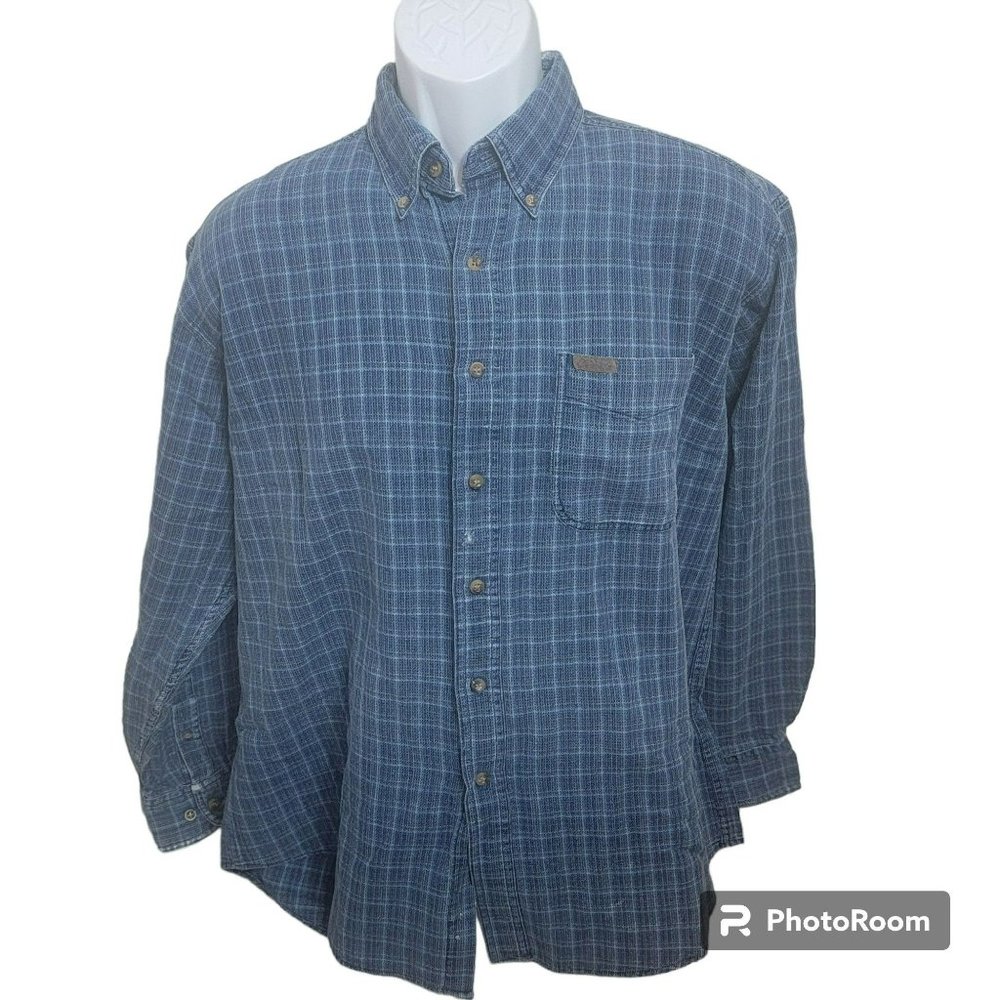 Woolrich Shirt, Men L, Blue and White Check Print, Button Front, Collared, GUC